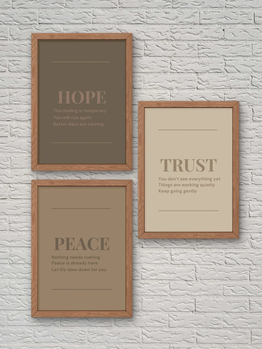 Hope Trust Peace Printable Wallart Set of 3, Minimal Emotional Healing Printable, Neutral Typography Print, Digital Download