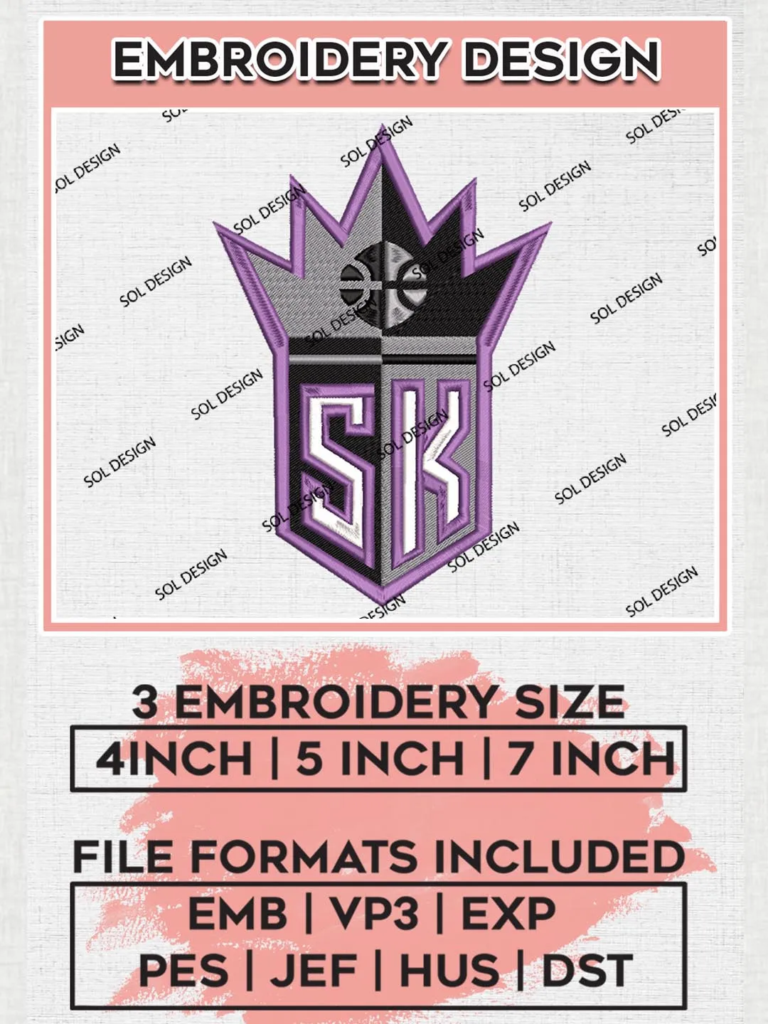 Sacramento Kings Embroidery Designs, NBA Kings Embroidery Files, NBA Kings, NBA Machine Embroidery Designs, NBA Embroidery Design, Machine Embroidery Pattern, Digital Download
