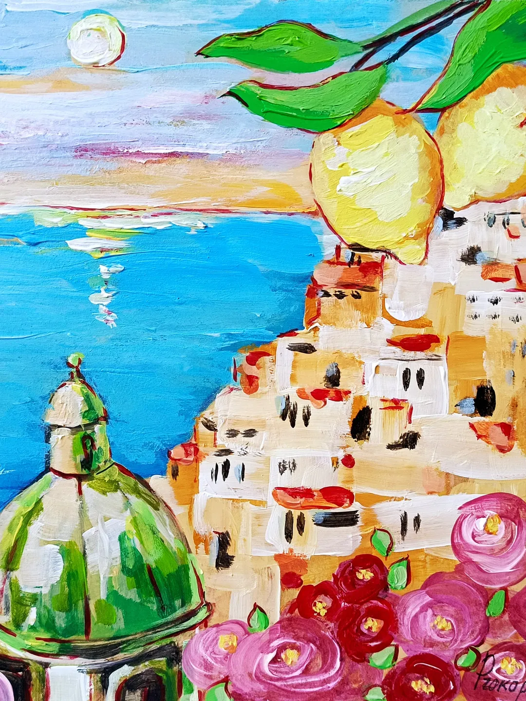 Positano Painting Lemon Italy Original Art Amalfi Coast Impasto