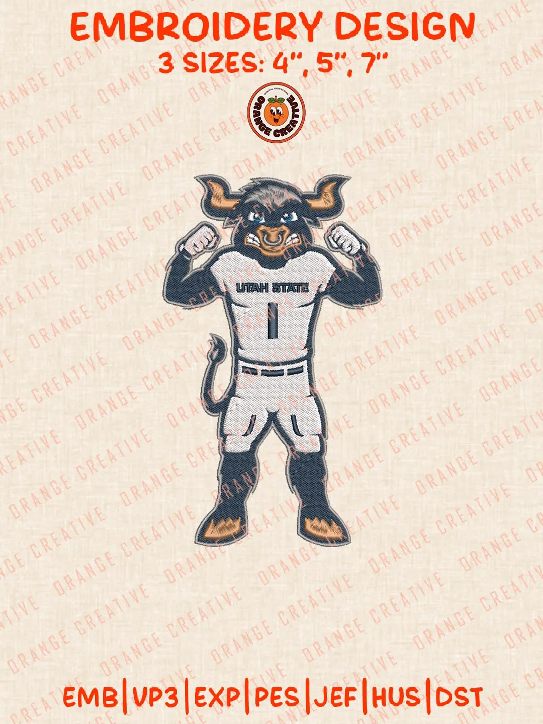 Utah State Aggies Mascot Embroidery Design, NCAA Utah State Aggies Team Logo Embroidery Design, Machine Embroidery Design File, 4 Sizes, Custom Size, Digital Download