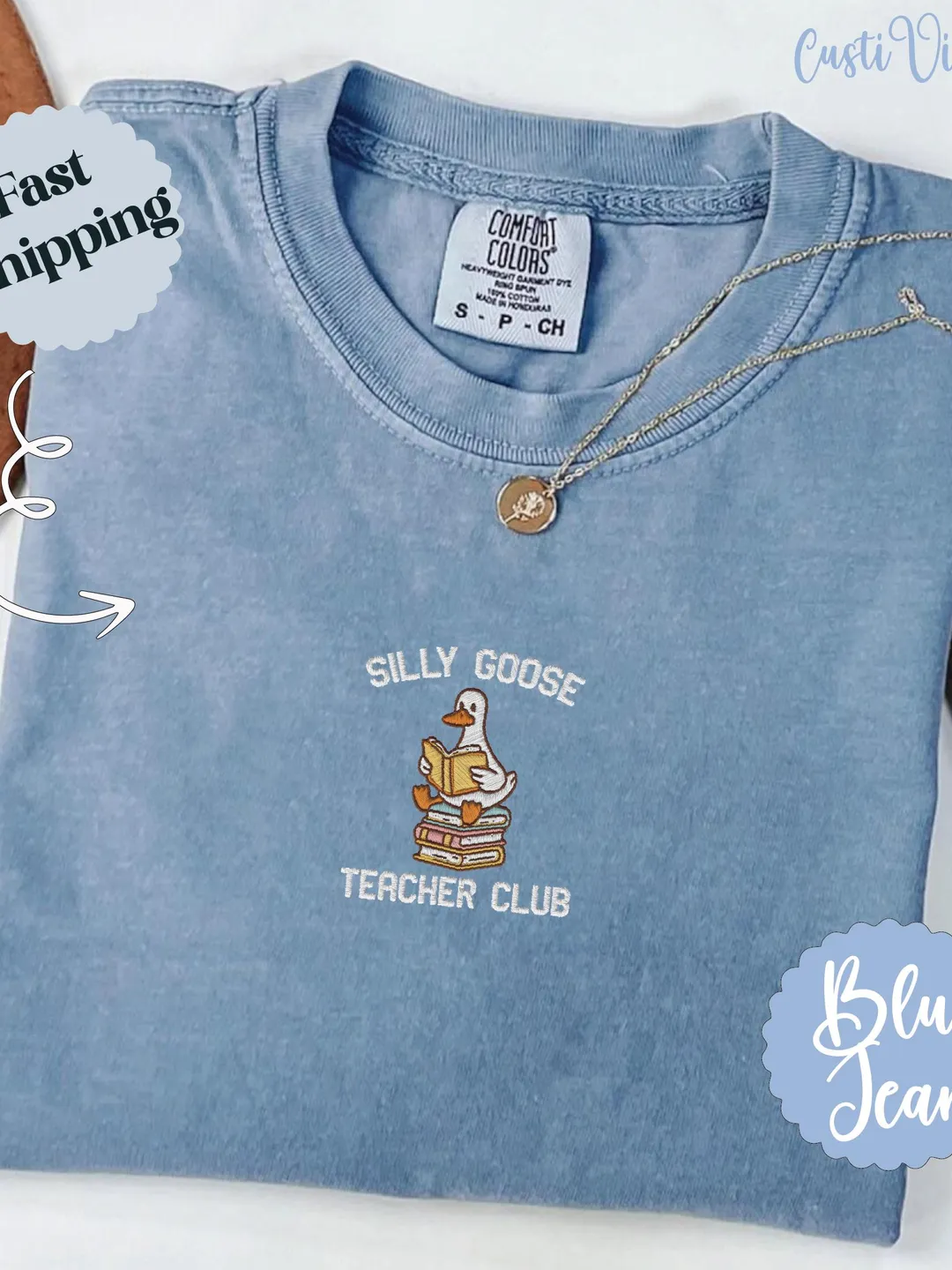 Embroidered Silly Goose Teacher Shirt: Comfort Colors Unisex Tee