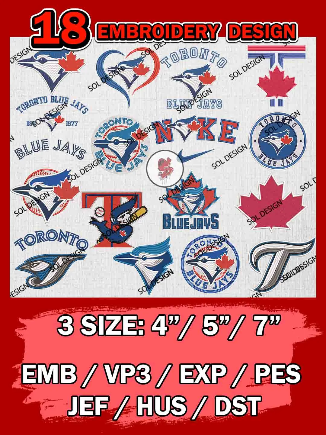 18 Toronto Blue Jays Bundle Embroidery Files, MLB Toronto Blue Jays Team Bundle Embroidery Designs, MLB Teams, League Baseball Team, 3 sizes, MLB Blue Jays Machine Embroidery, Digital Download