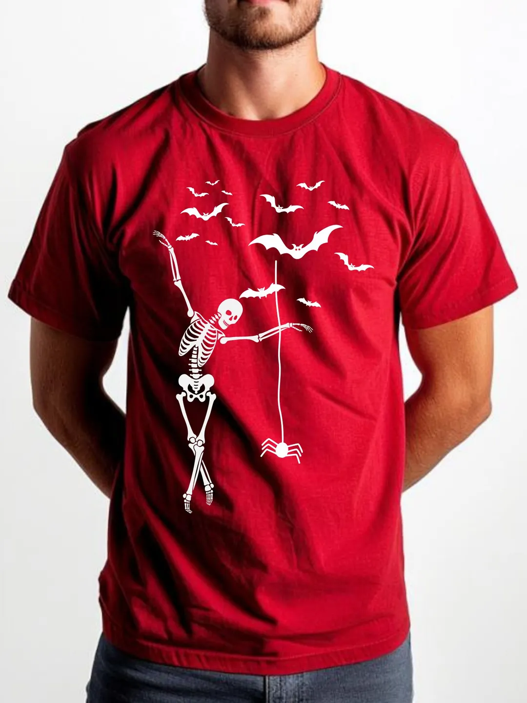 Skeleton & Bats Graphic Tee – Spooky Halloween T-Shirt