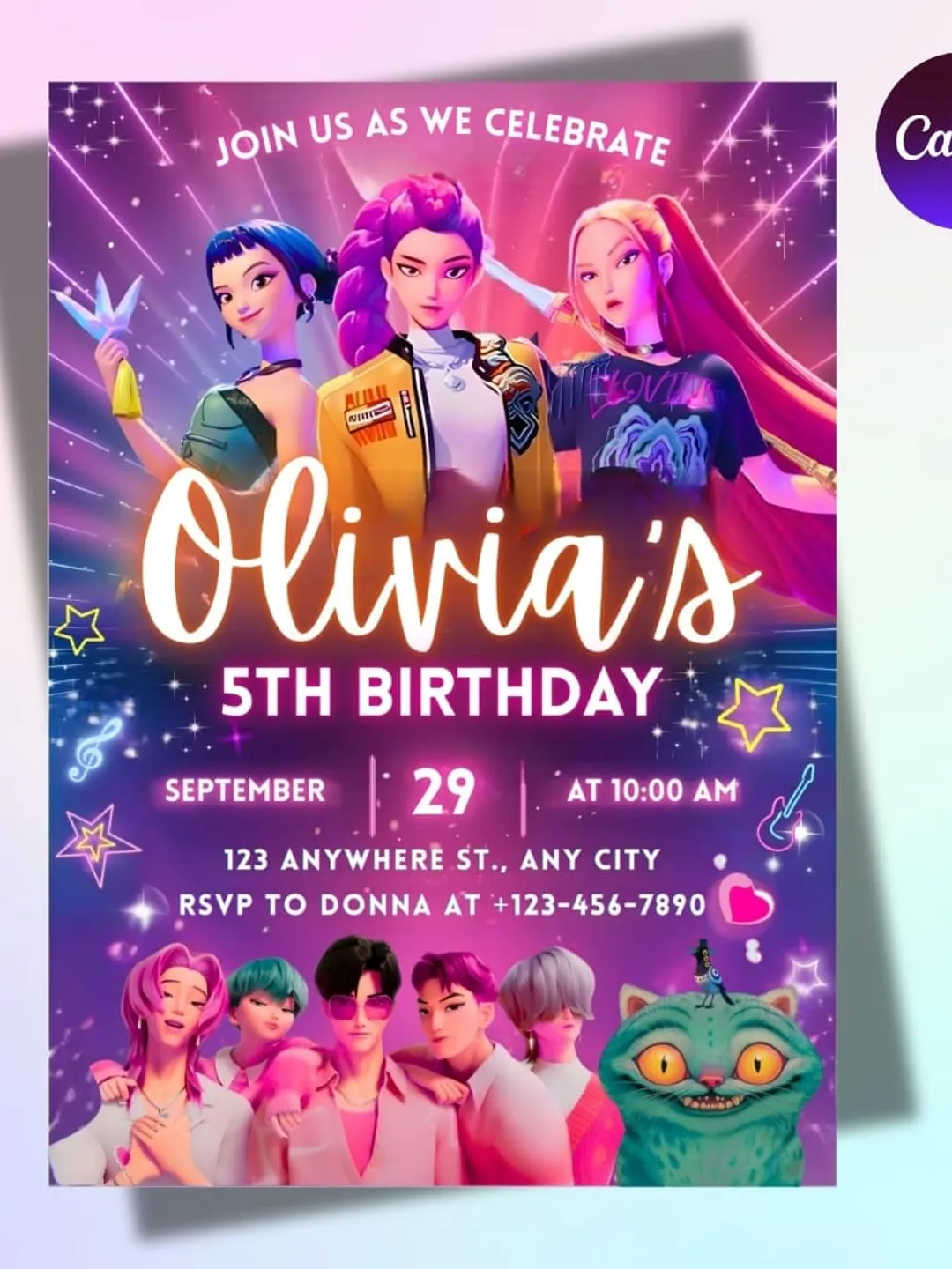 Editable Birthday Invitation|Anime Theme party|Anime Invite| Birthday Party| Kids Birthday Invite| Canva Template|Kpop demon invitation|Cute