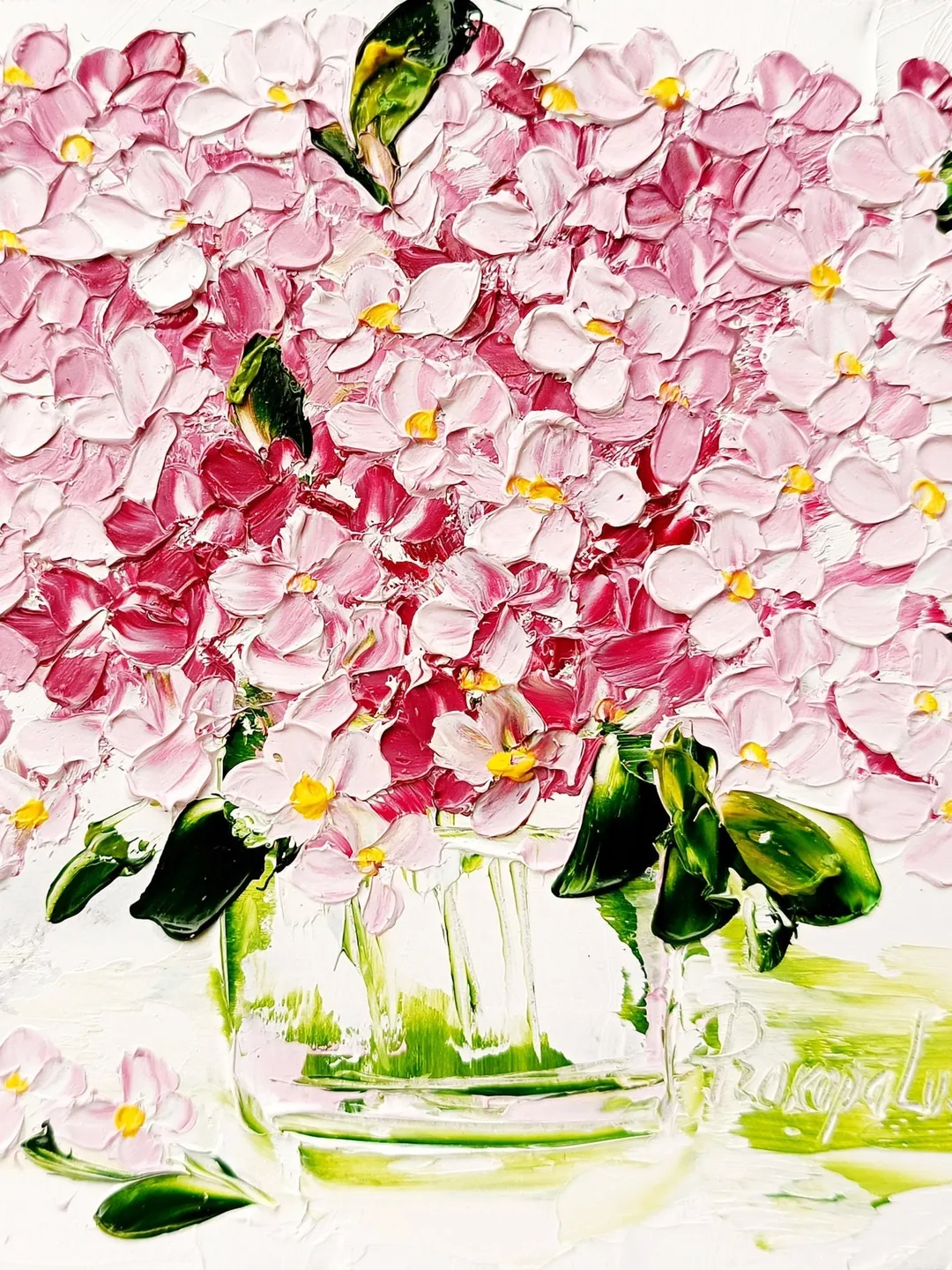 Violet Painting Floral Original Art 6 x 6 Impasto Oil Painting Flower Small Wall Art Vibrant Violet Blooms Art Pink by ArtProkopaloSv