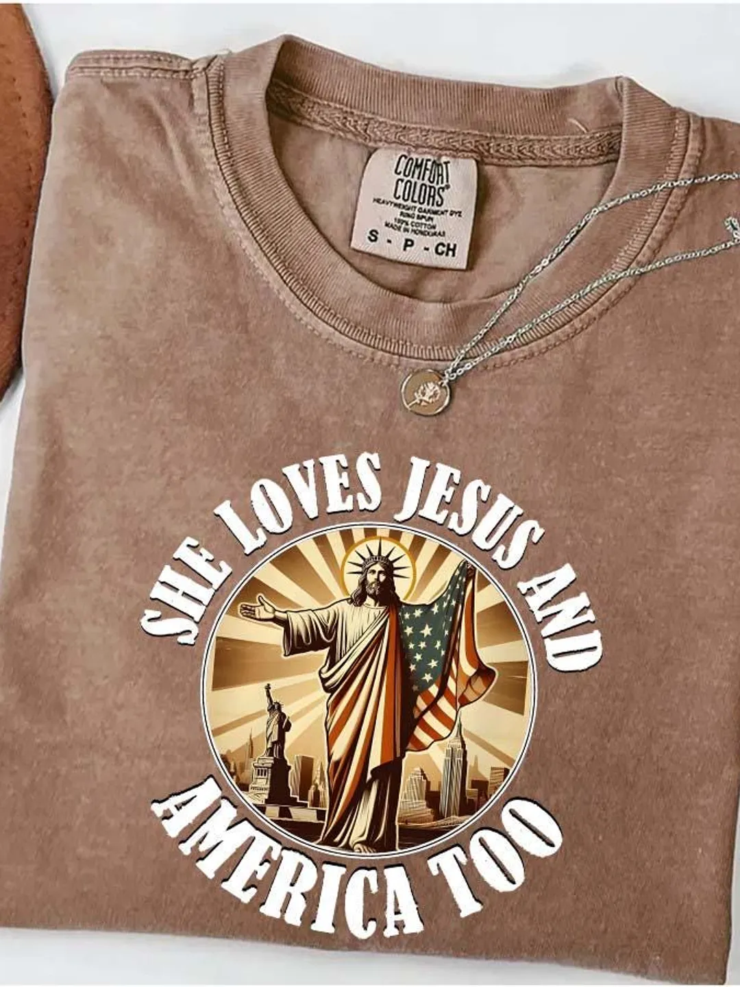Comfort Colors She Loves Jesus and America Too Shirt | Patriotic Christian Tee