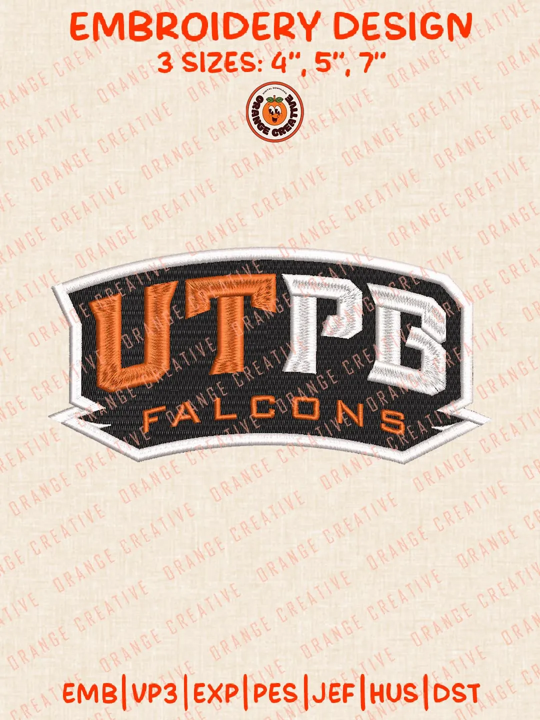 NCAA UTPB Falcons Embroidery Design, NCAA UTPB Falcons Team Logo Embroidery Design, Machine Embroidery Design File, 4 Sizes, Custom Size, Digital Download