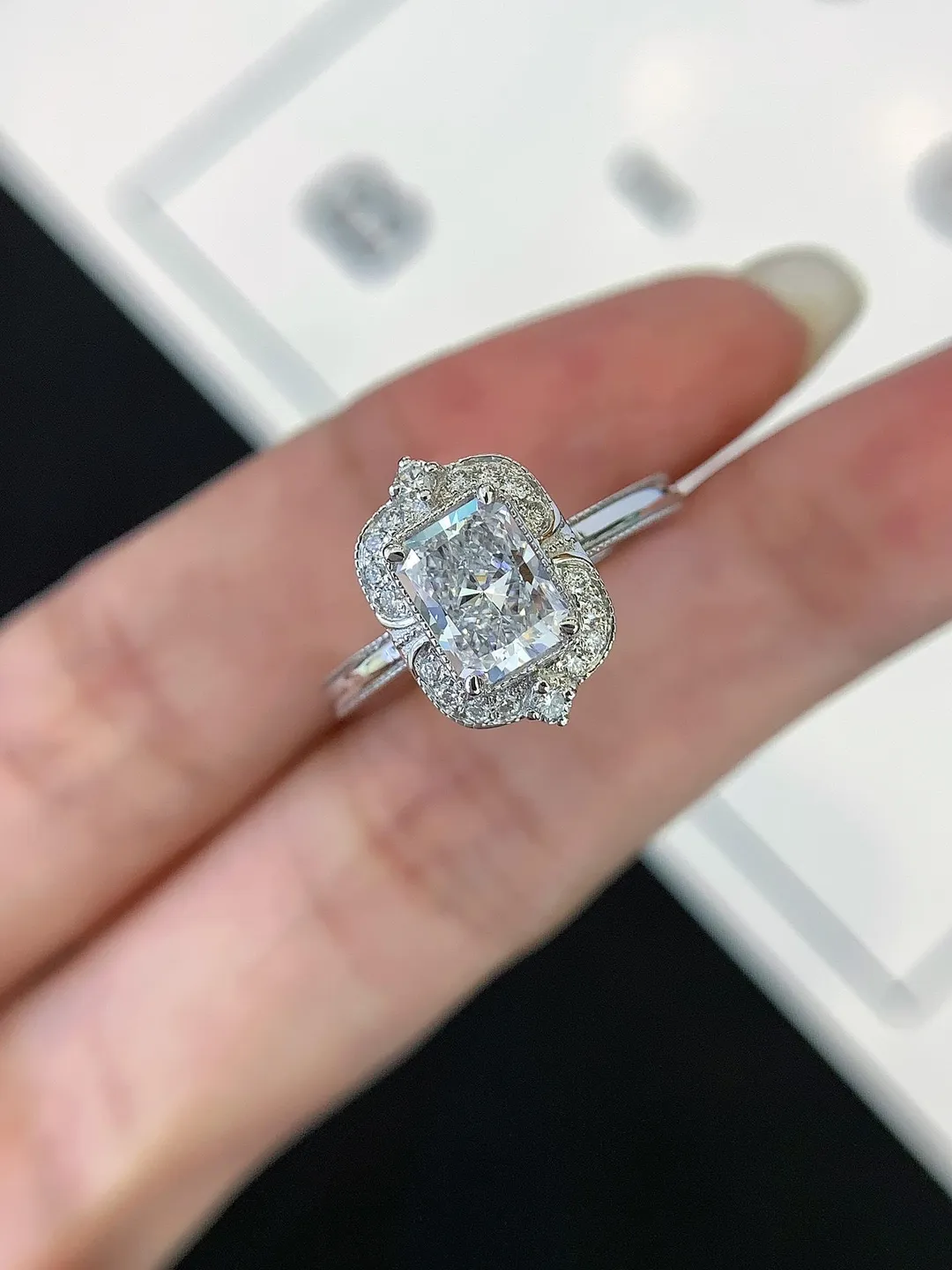 1CT Radiant Cut Moissanite Engagement Ring, 18K Gold Plated 925 Sterling Silver Ring, Halo Bridal Ring, Promise Ring Gift for Her