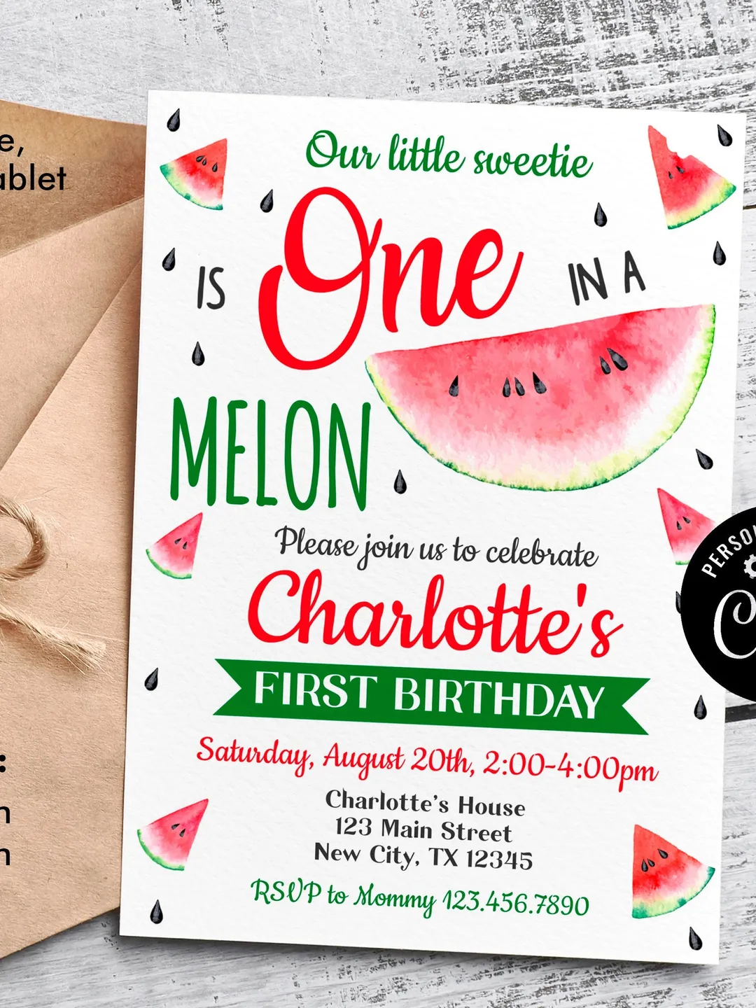 One in a melon invitation, Watermelon Birthday Invitation, 1st Birthday invitation Instand Download, Editable Template