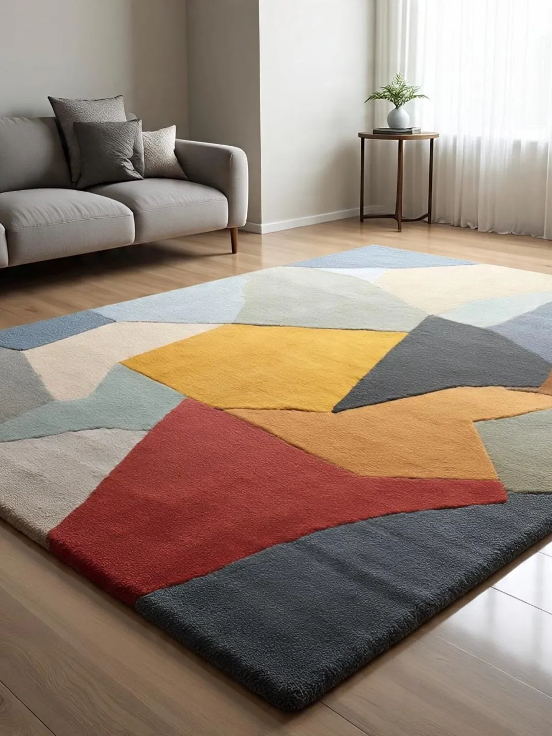 Hand Tufted Wool Area Rug | Modern Abstract Geometric Multicolor Design