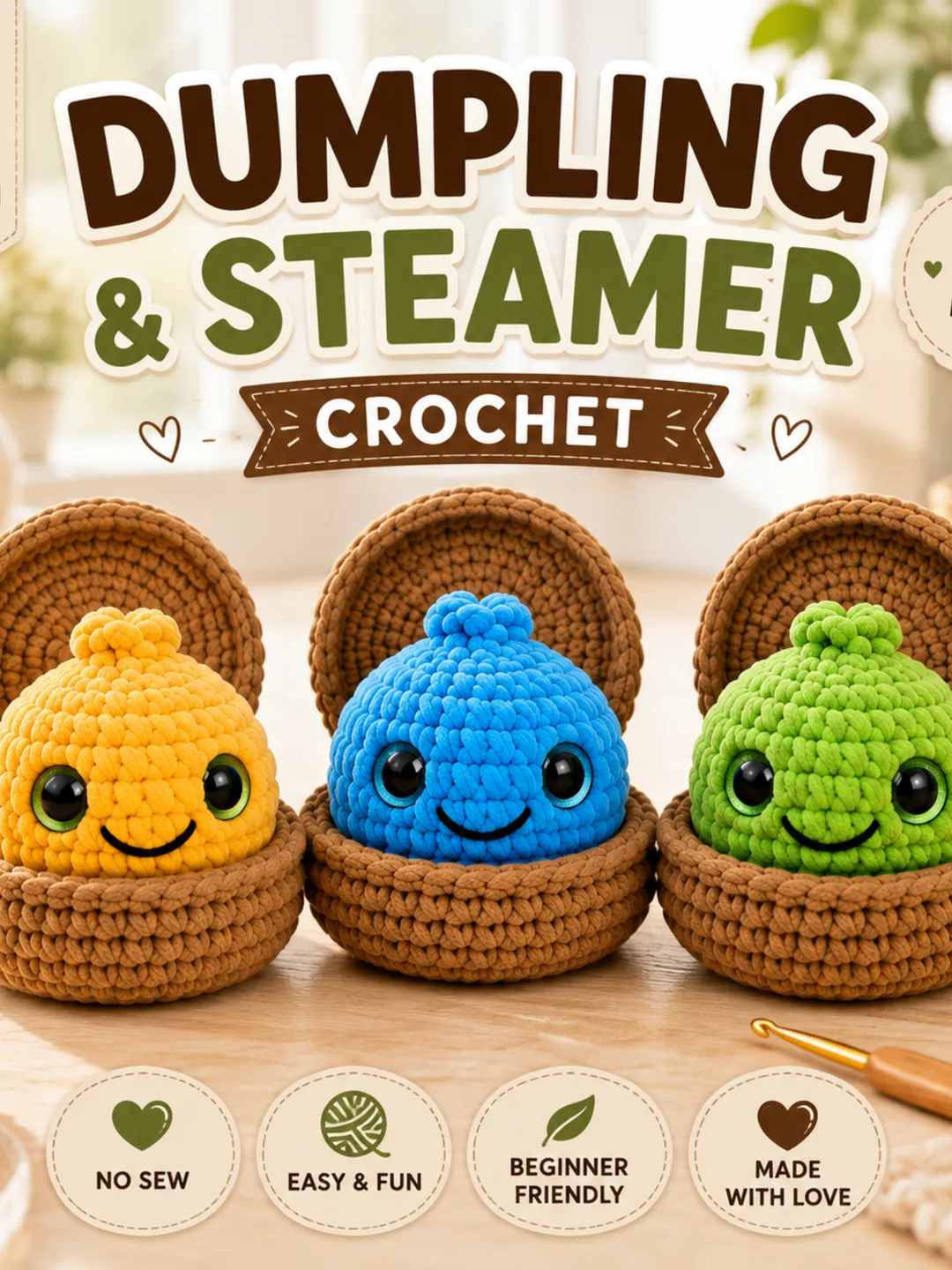 No Sew Crochet Dumpling Pattern PDF | Cute Dumpling Amigurumi Plushie | Beginner Crochet Pattern