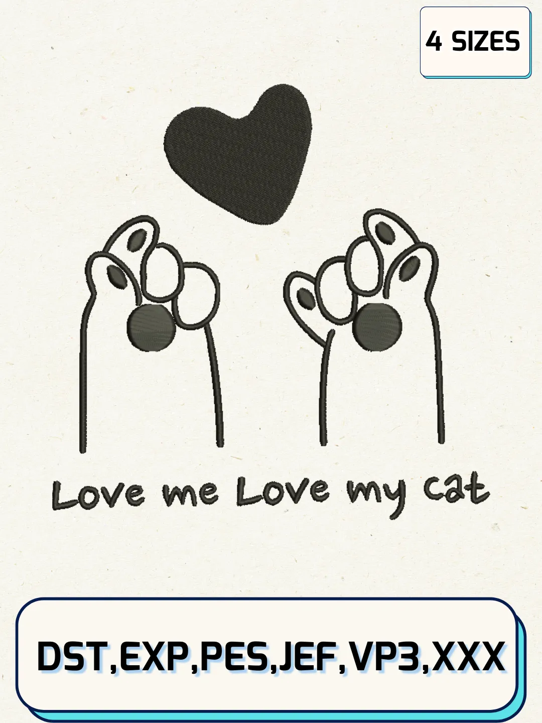 Love Me Love My Cat Embroidery Design Files, Animal Logos Embroidery Designs, Machine Embroidery Files, 4 Sizes