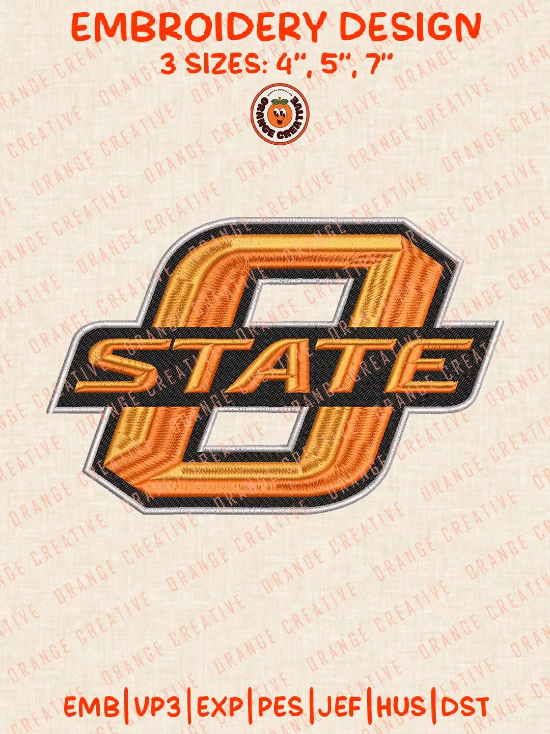 NCAA Oklahoma State Logo Embroidery Design, NCAA Team Embroidery Design, Machine Embroidery Design File, 4 Sizes, Custom Size, Digital Download