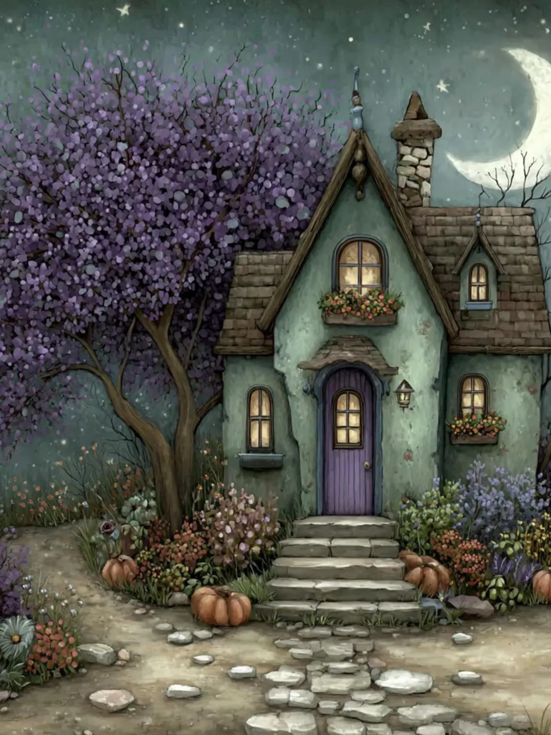 Whimsical Haunted House Art Prints: Fantasy Cottage Halloween Decor ...