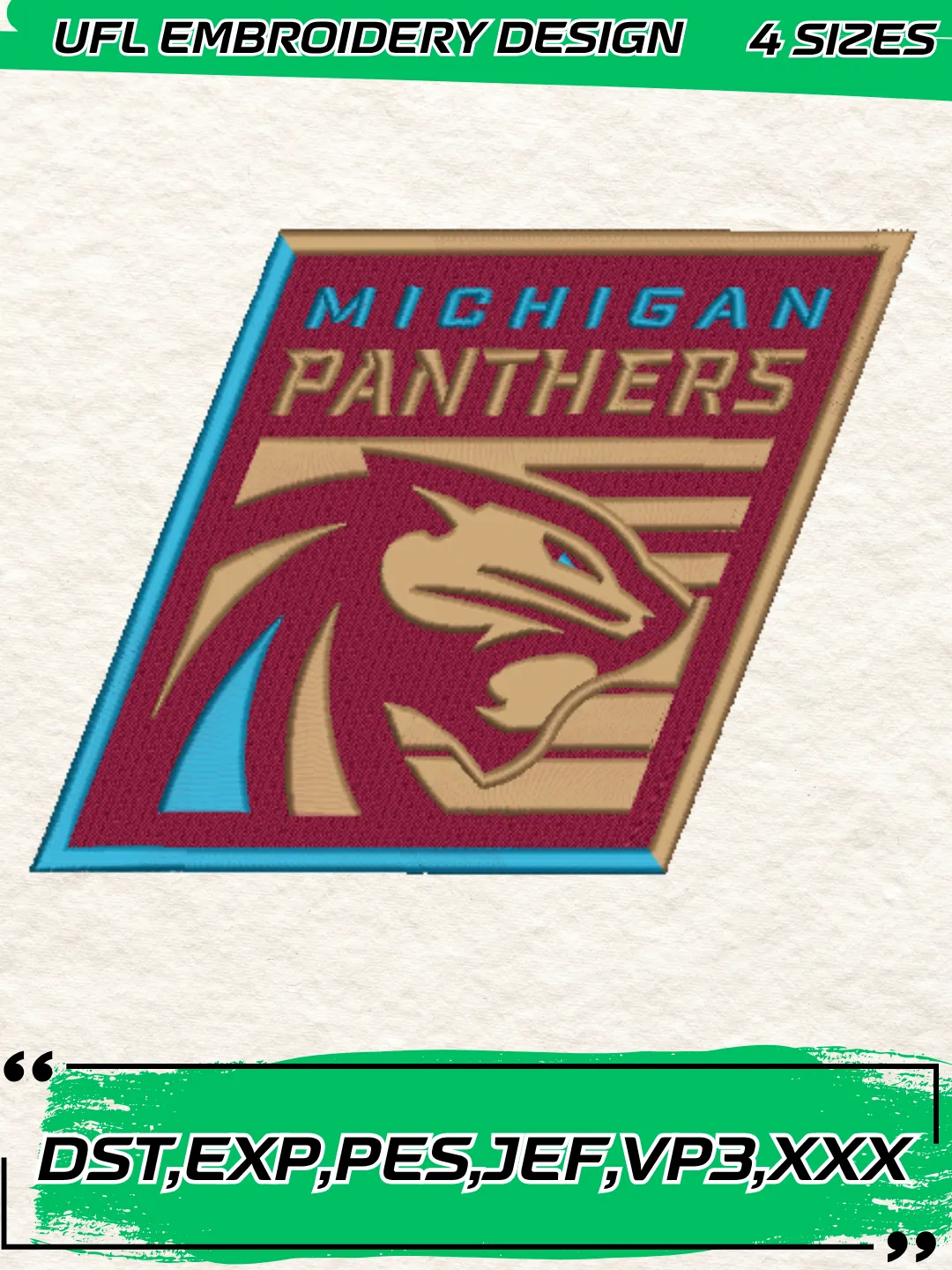 Michigan Panthers Logo Embroidery Design,UFL Logo Embroidery Design,Machine Embroidery Design File,4 Sizes, Digital Download