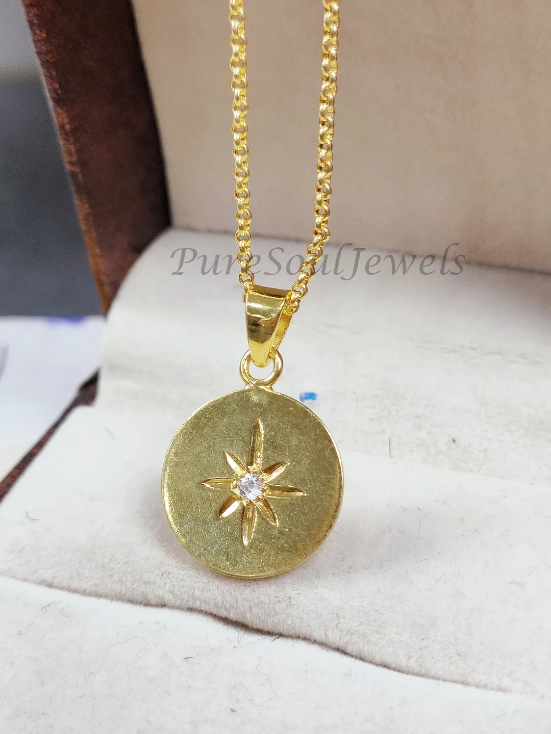 Starburst CZ Pendant Necklace, 925 Sterling Silver Gold Vermeil Boho Charm, Gift Layering Jewelry