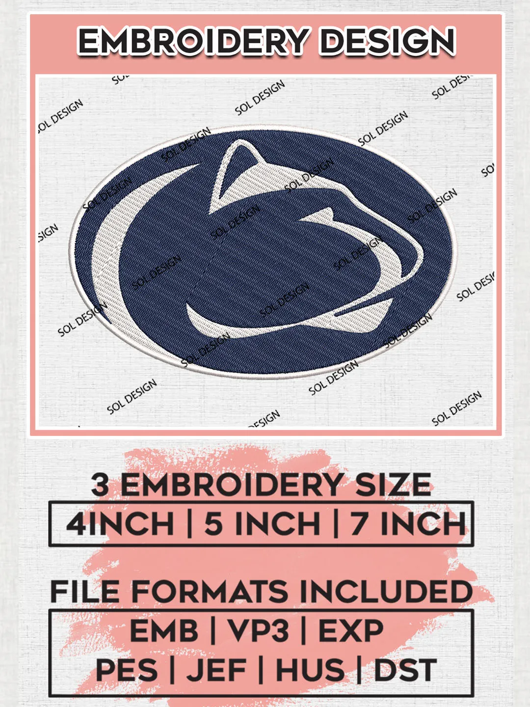 Penn State Nittany Lions Logo Machine Embroidery Design, NCAA Penn State Nittany Lions Embroidery Design Design files, NCAA Embroidery Designs, NCAA Machine Embroidery Designs, Digital Download