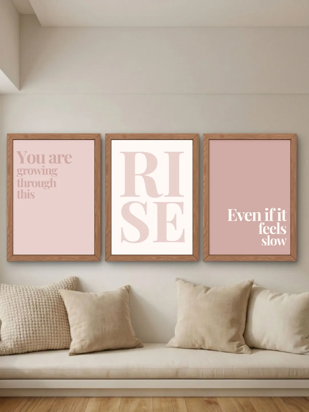 Rise Printable Wall Art Set of 3, Hope Quote Prints, Soft Pink Bedroom Decor, Minimalist Healing Typography, Digital Download