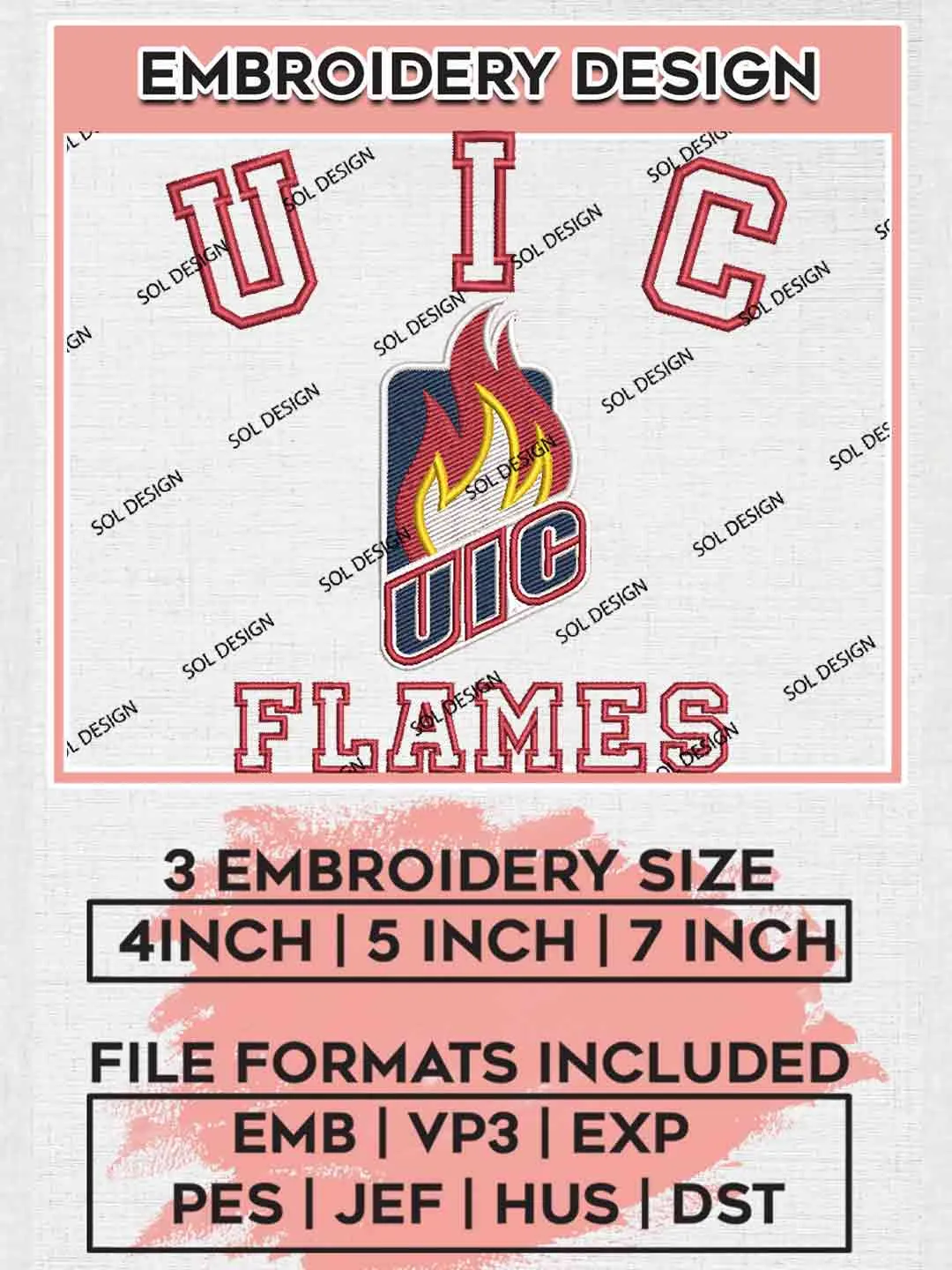 UIC Flames Logo Embroidery Designs, NCAA Logo Embroidery files, NCAA UIC Team, Machine embroidery designs, Instant Download