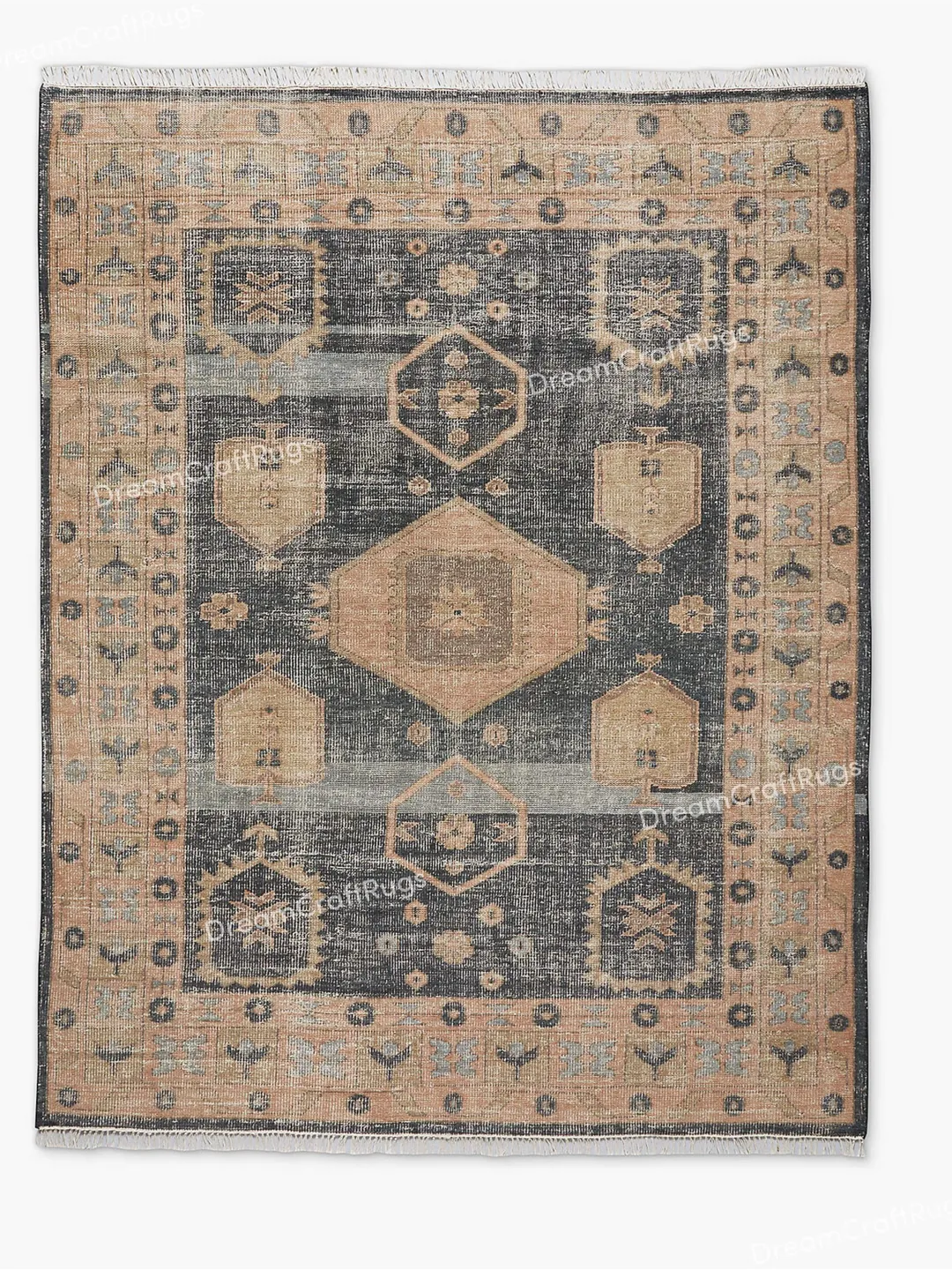 Hand-Knotted Wool Oushak Rug: Traditional Indian Design