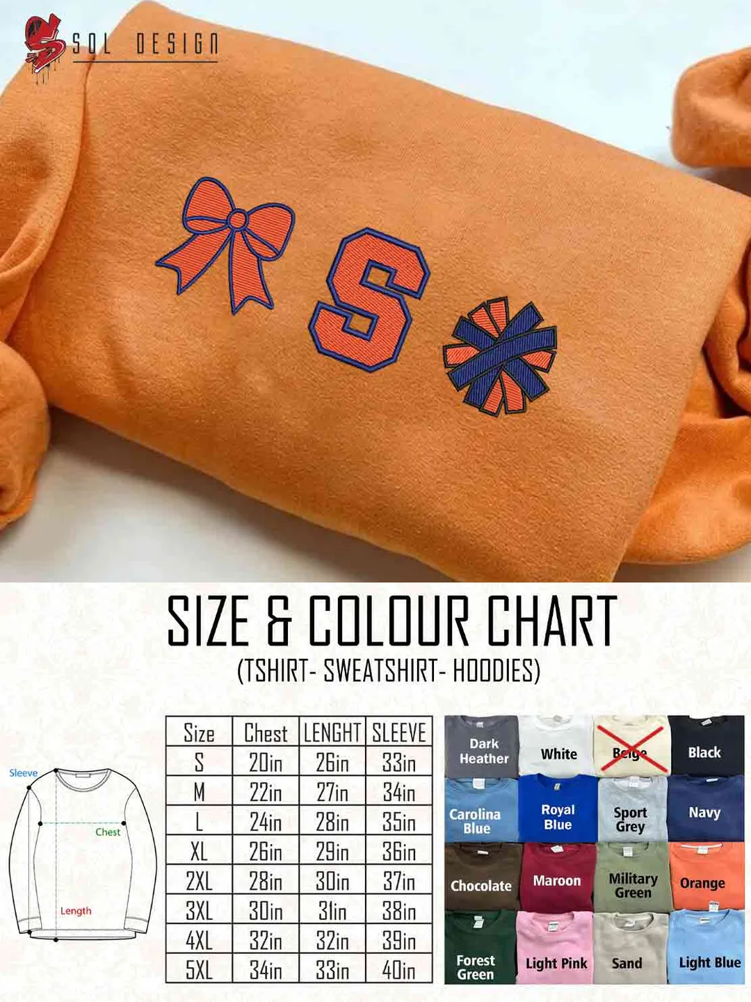 Syracuse Orange Cheer Poms Bow Embroidered Sweatshirt, Football Embroidered Sweatshirt, Sport Game Day Cheerleader Shirt, Embroidered Hoodie, Unisex Crewneck, College Football Team Fan Gift Tee