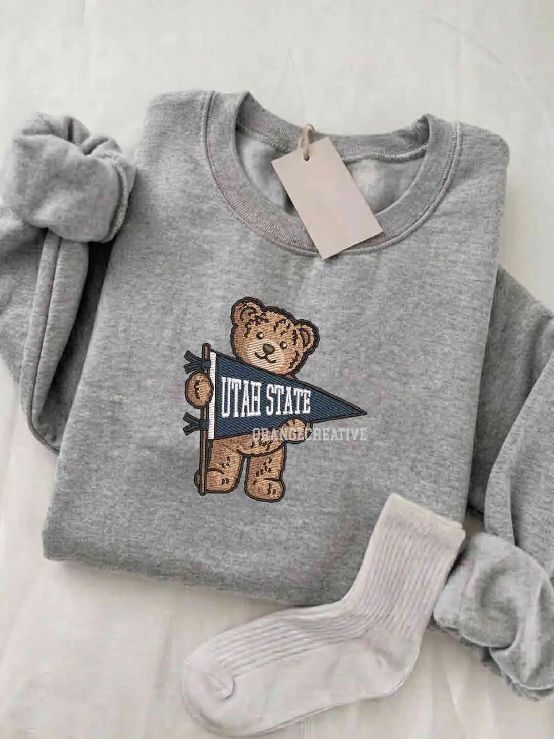 Utah State Aggies Embroidered Sweatshirt, College Embroidered Crewneck, NCAA Utah State Team Embroidered Shirt, Teddy Bear Sweatshirt, Gift for Collegue