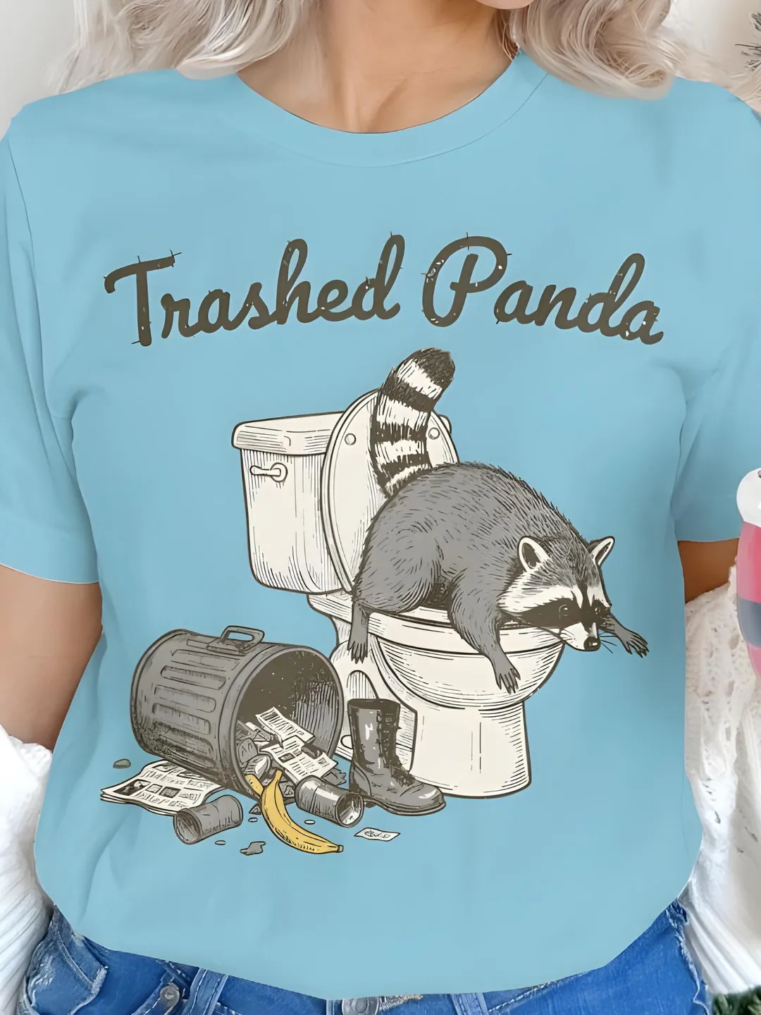 Trashed Panda Raccoon Illustration PNG SVG, Funny Trash Panda Wall Art ...