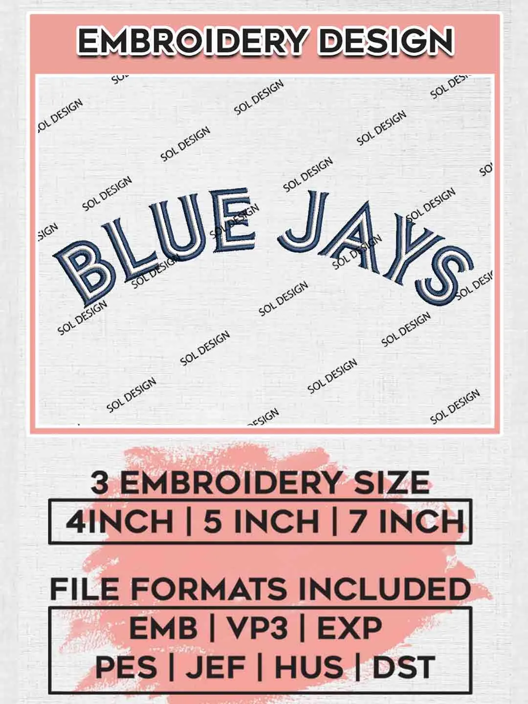 Blue Jays MLB Logo Embroidery Files, MLB Toronto Blue Jays Team Embroidery, MLB Teams, 3 sizes, MLB Toronto Blue Jays Baseball Machine embroidery designs, Digital Download