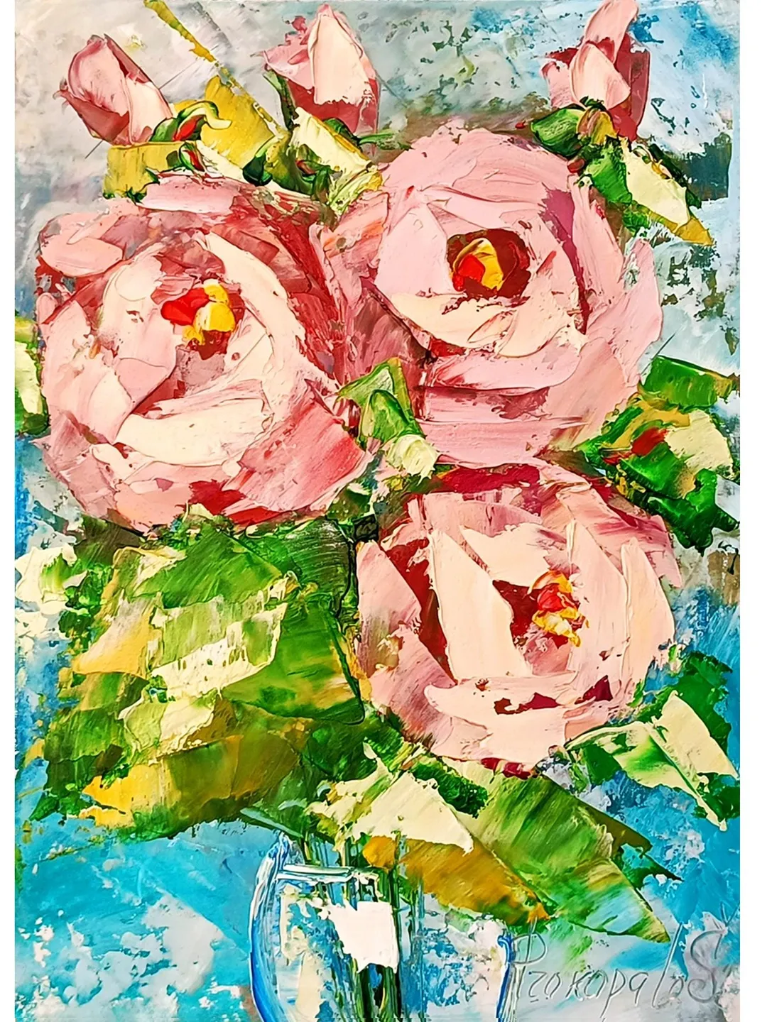 Roses painting Flowers original oil painting Small Original art Roses wall art Pink Roses artwork Floral New home gifts 7x5 in