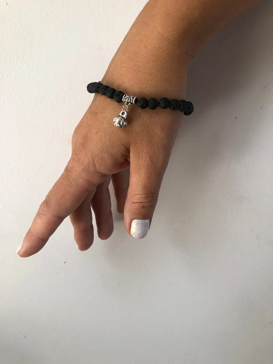 Lotus Seed Flower Genuine Lava Stone Bracelet | Fertility Symbol Black Gemstone Bracelet Amuleth | Spiritual BAli Jewerly | Yogi Accesories