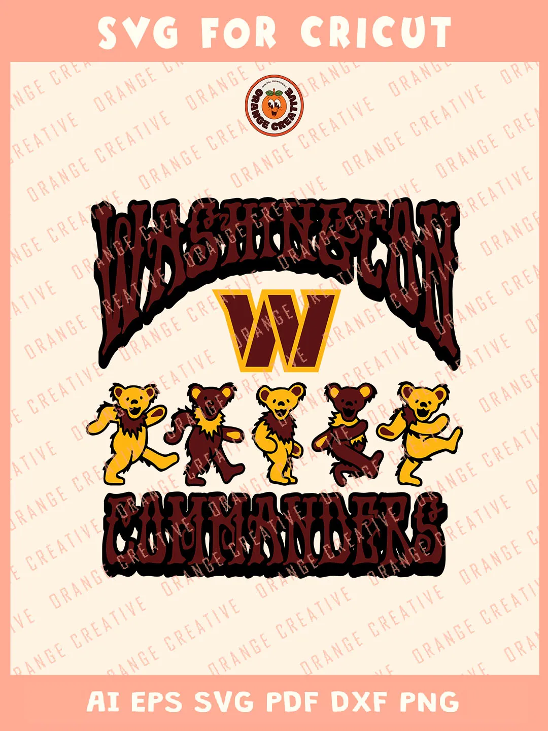 NFL Washington Commanders Team x Grateful Dead Dancing Bears Logo Svg ...