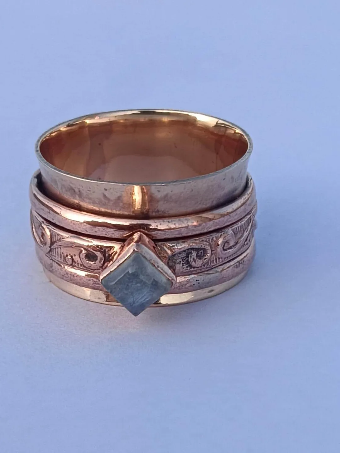 100% Pure Copper Wire Ring, Rainbow Moonstone Spinner Ring, Beautiful Copper Ring, Handmade Ring, Designers Ring, Engagement Ring,