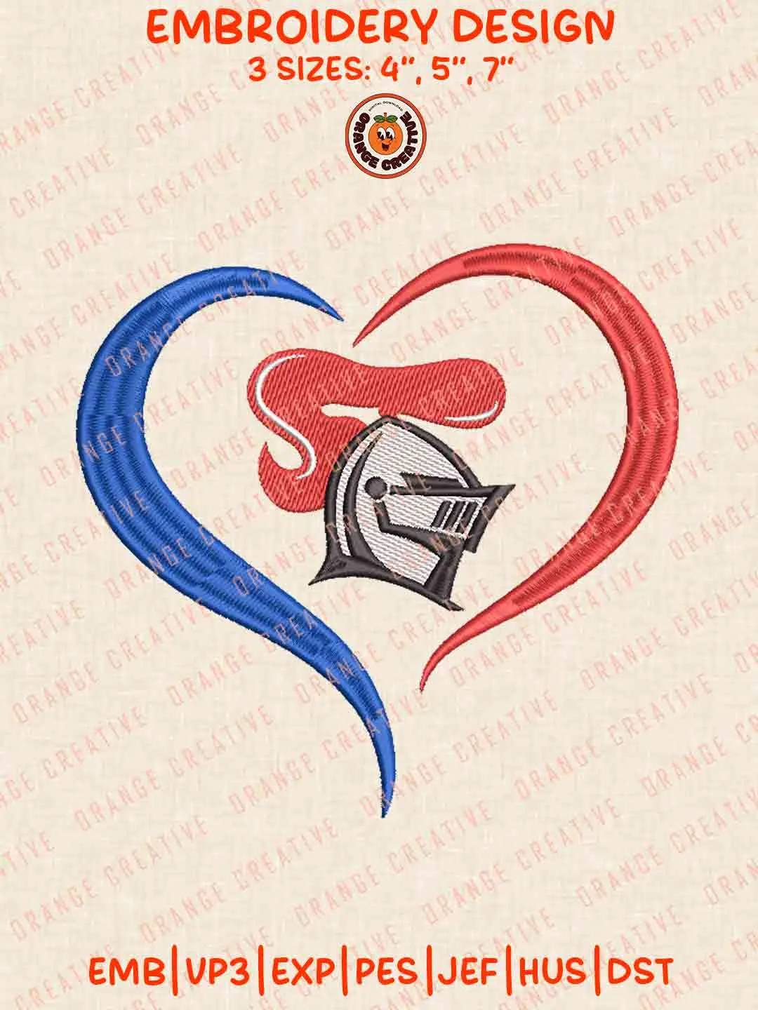 Newcastle Knights Heart Logos Embroidery Design, NRL Newcastle Knights Team Machine Embroidery Digitized Pes File, 4 Sizes, Custom Size, Instant Download