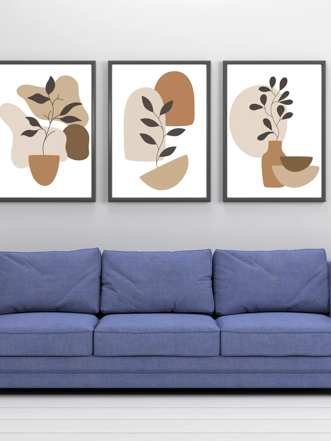 Boho Abstract Botanical Wall Art Set of 3 Prints, Neutral Beige Brown ...