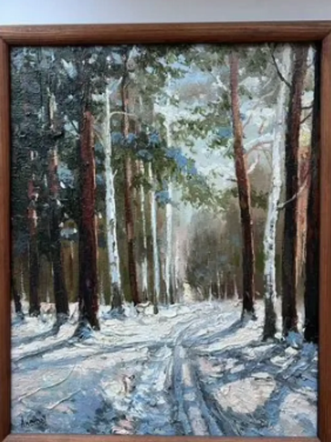 Painting on canvas “Winter path”, oil, size 24x30 cm, framed