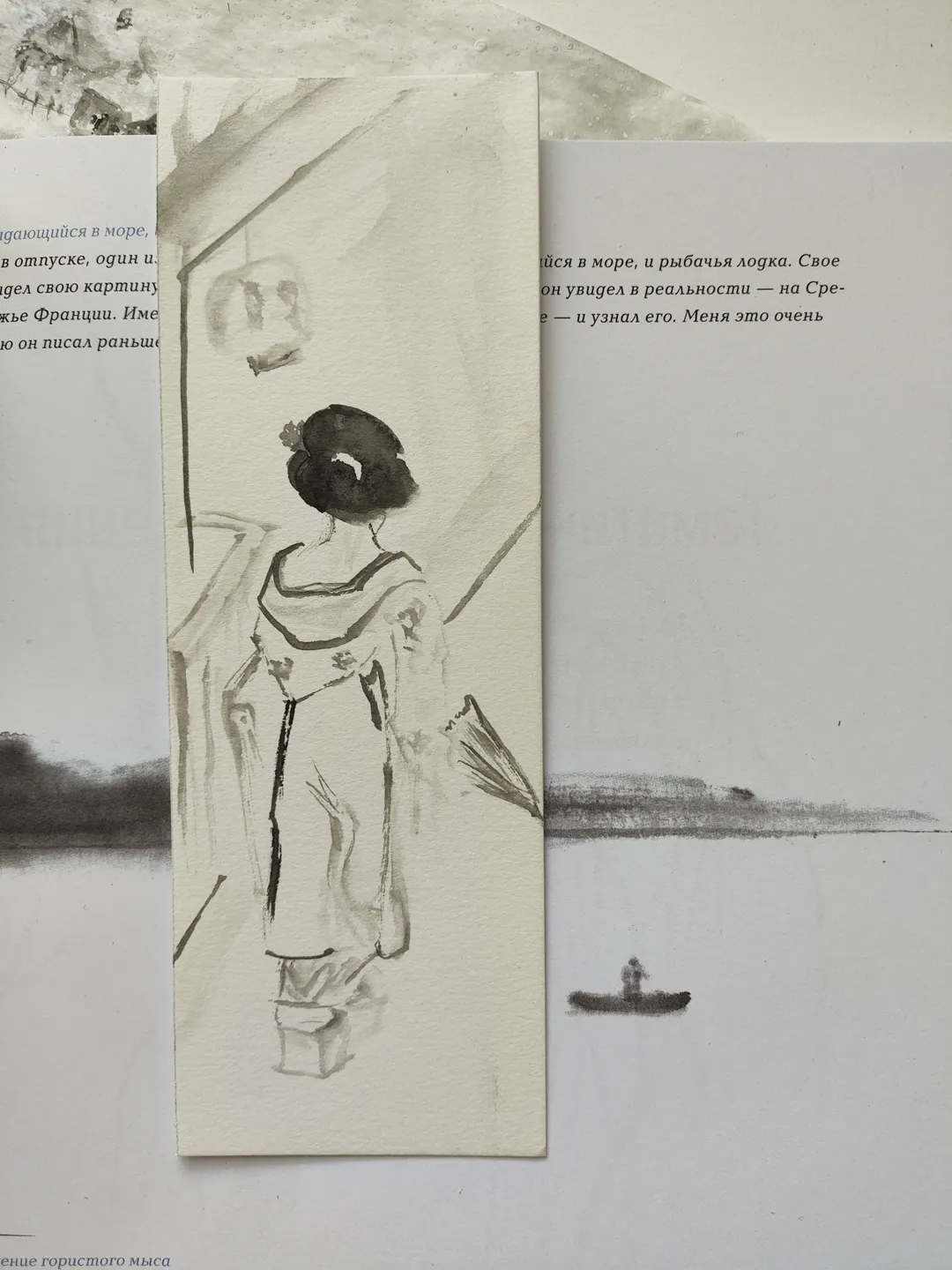 Handpainted bookmark.Original art.Geisha