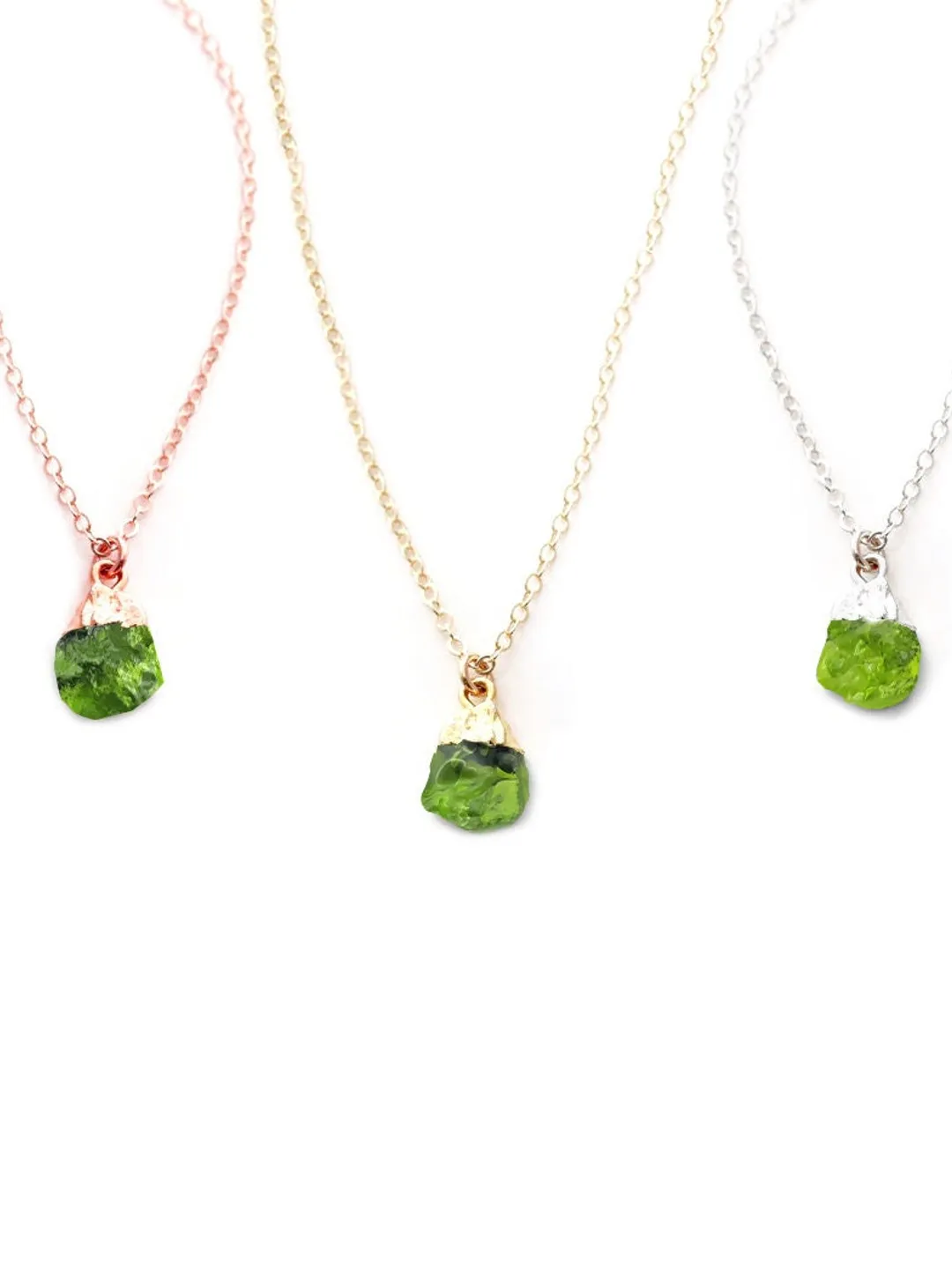 Raw Moldavite Necklace, Synthetic Rough Stone Pendant, Brass Chain Boho Jewelry, Green Crystal Gift