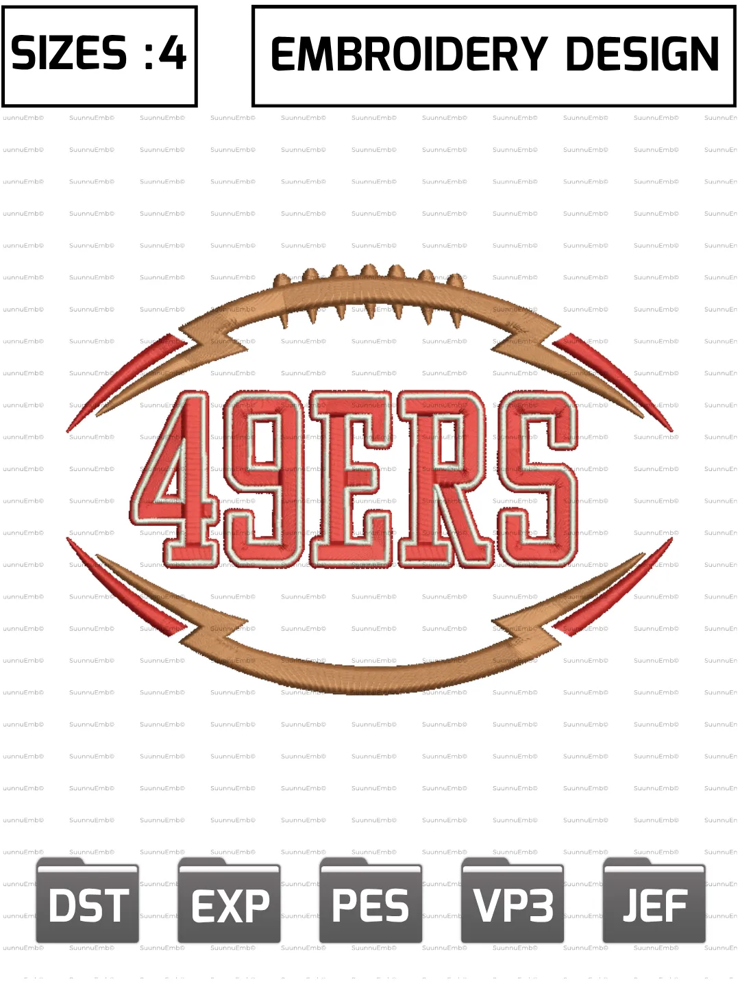 San Francisco 49ers in Ball Logo Embroidery Design,NFL Logos Embroidery Design,NFL Teams, Machine Embroidery Design File,4 Sizes, Digital Download