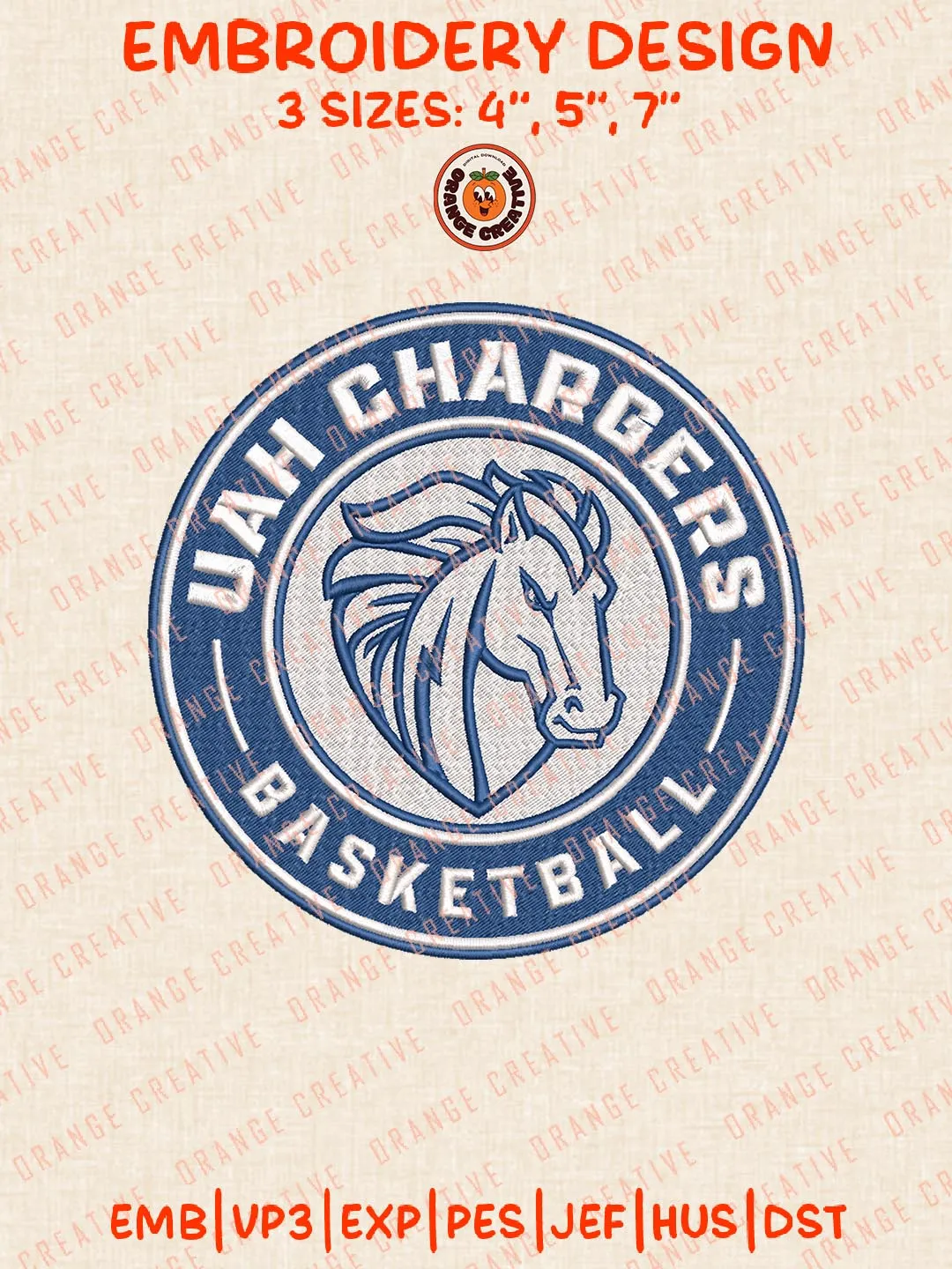 UHA Chargers Logo Embroidery Files, Sport Embroidery Designs, NCAA Alabama Huntsville Chargers Embroidery, College Basketball Team Designs, Digital Download