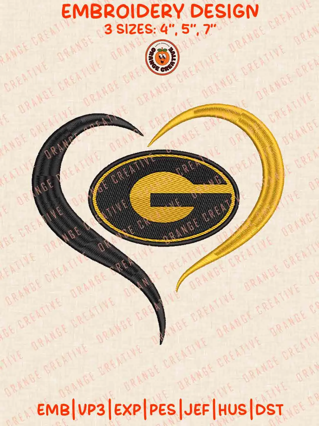 Grambling Tiger Heart Embroidery Design Files, Football Logos Embroidery Designs, Sport Machine Embroidery Files, 3 Sizes, Custom Sizes, Instant Download