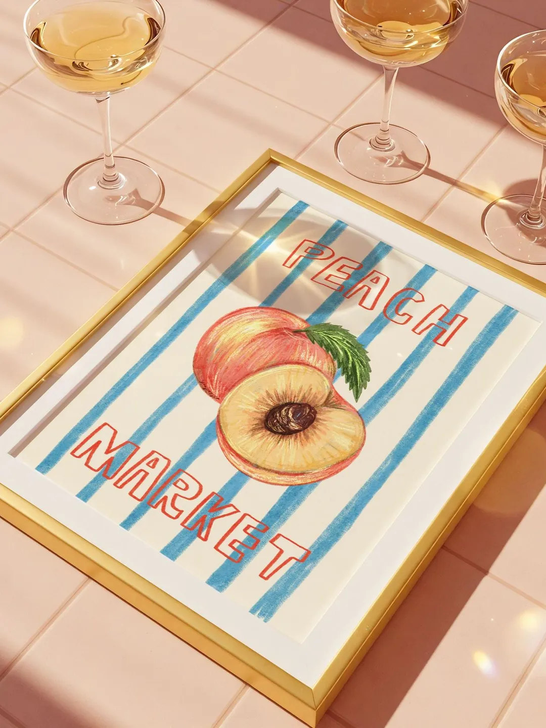 Trendy Wall art Peach market Print: Retro Kitchen Wall Art, Peach kitchen decor, Peach drawing, pencil drawing Peach