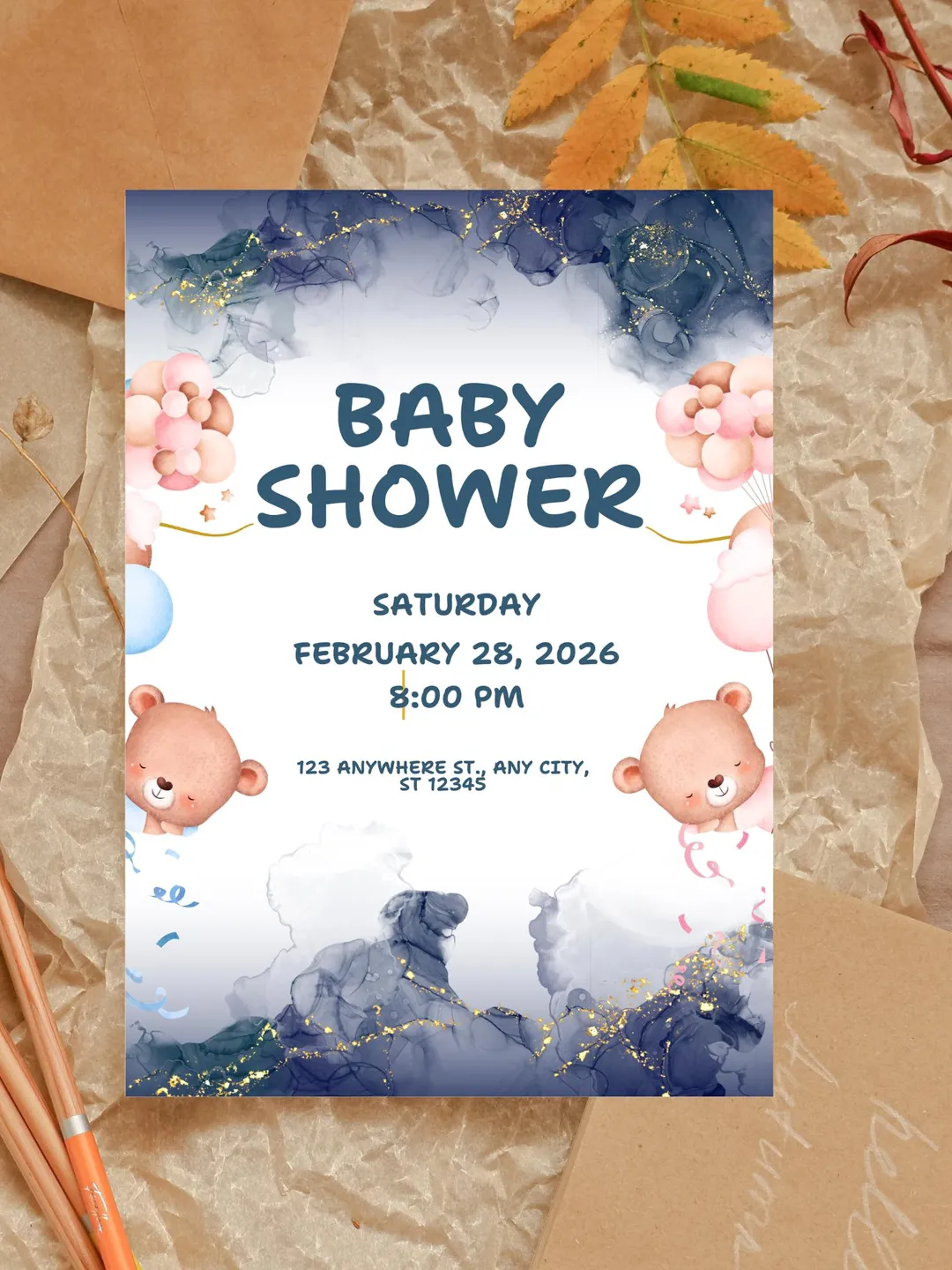 Polo Ralph Lauren Baby Shower Teddy Bear Invitation, Preppy Blue Plaid ...