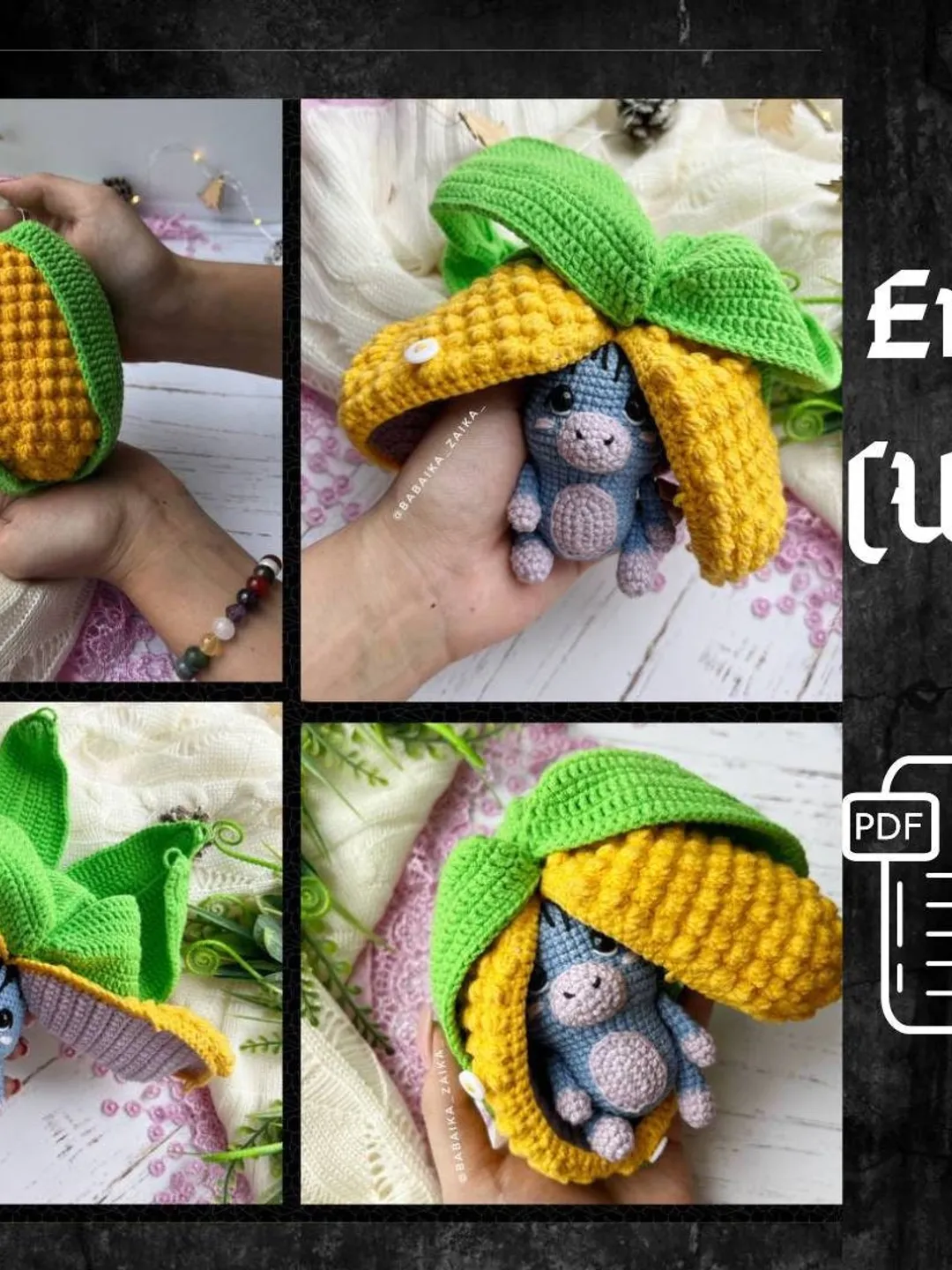 PDF Crochet Corn Donkey Amigurumi Pattern, Crochet Fruits Pattern, Cute amigurumi Donkey, Crochet Amigurumi fruit Toy, Small Toy Pattern