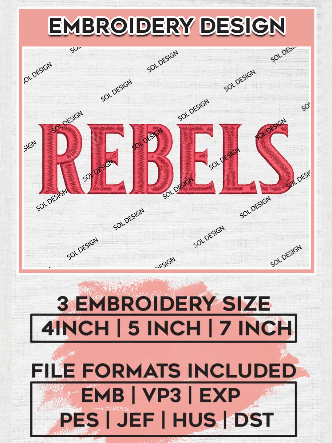 NCAA Rebels Team Word Logo Embroidery Design Files, NCAA UNLV Rebels Machine Embroidery, NCAA Teams, 3 sizes, NCAA Machine embroidery designs, Digital Download