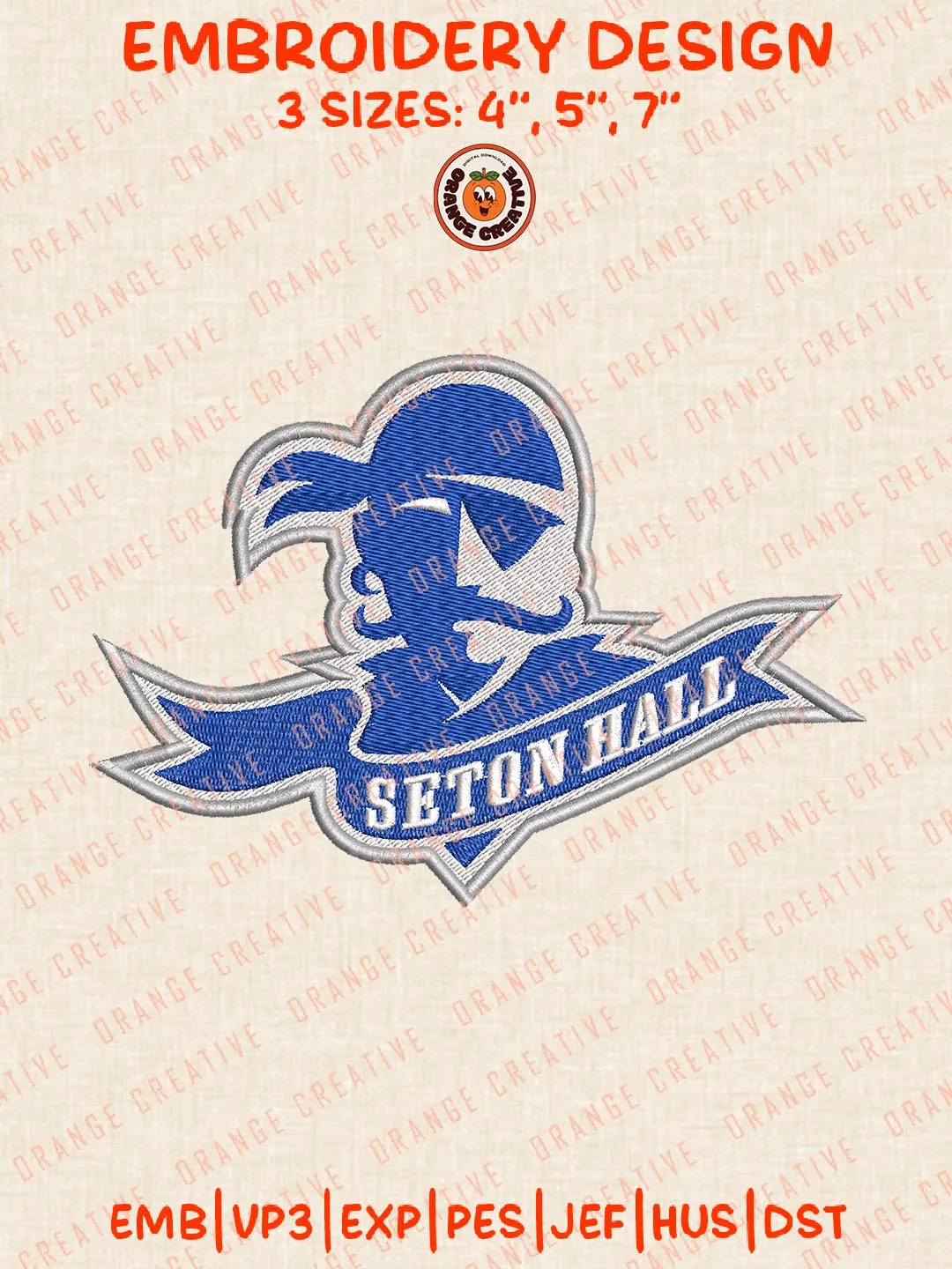 NCAA Seton Hall Pirates Embroidery Design, NCAA Team Logo Embroidery Design, Machine Embroidery Design File, 4 Sizes, Custom Size, Digital Download