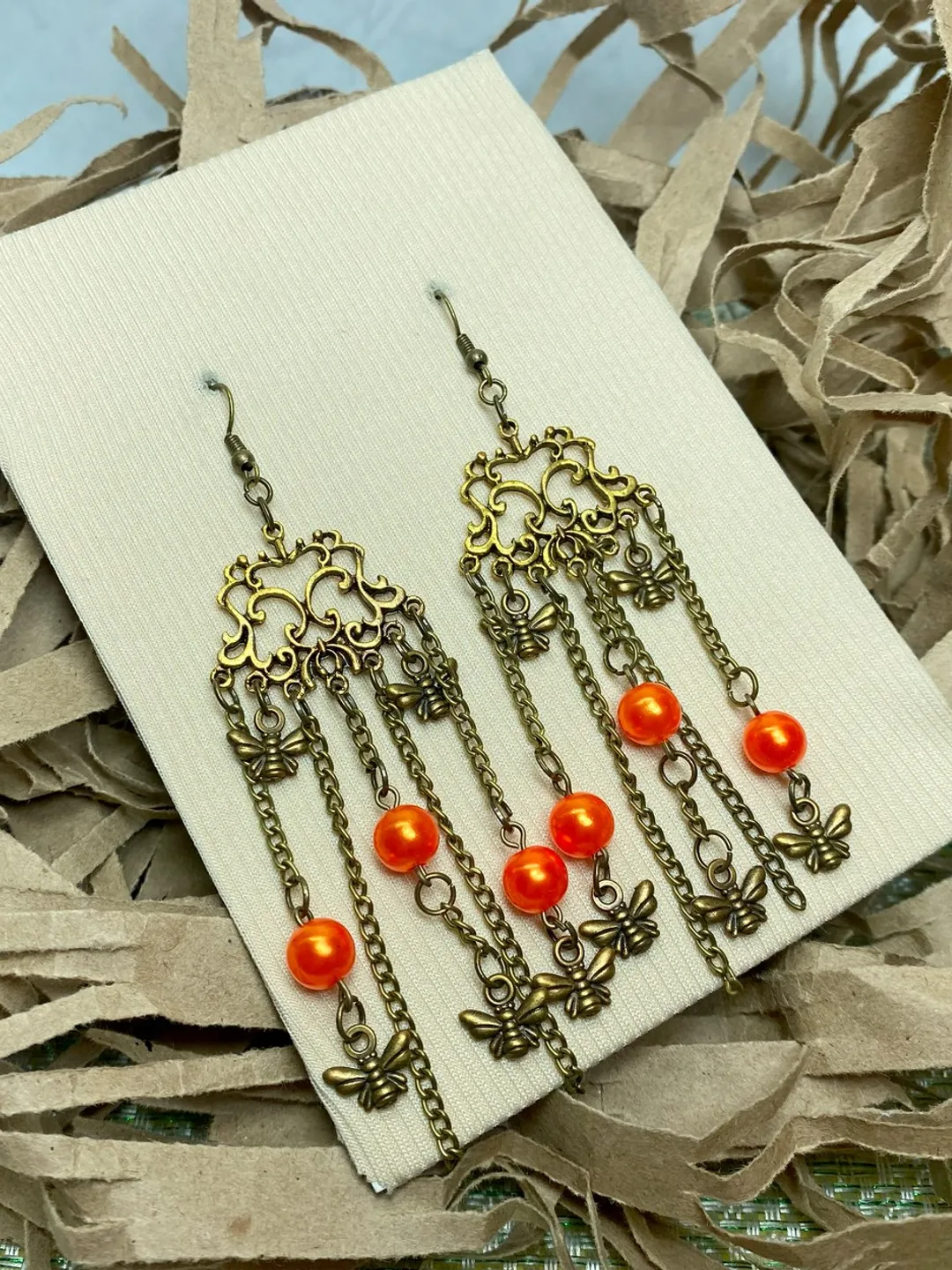 Vintage earrings with fly pendants. Interesting design. Handmade.