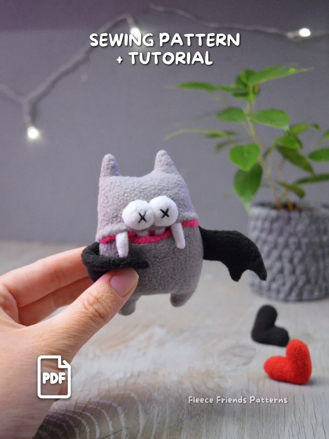 Mini Bat Sewing Pattern PDF, Tiny Plush Toy with Secret Mouth Pocket, Easy Beginner Softie Tutorial