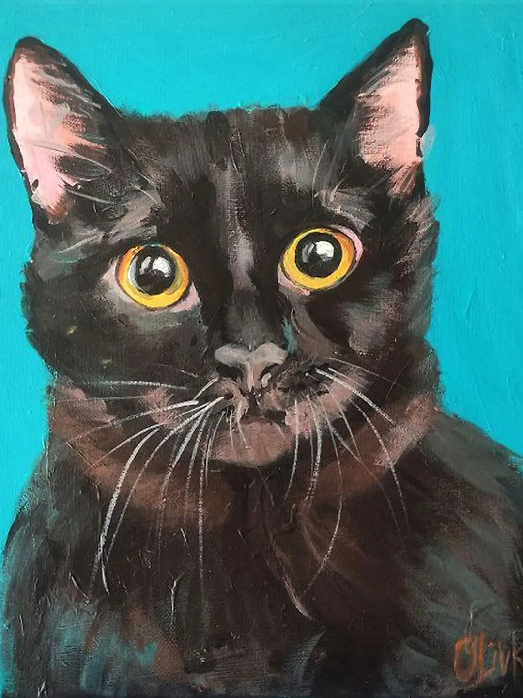Cat Original Painting Animal Oil Art Black Cat Wall Art