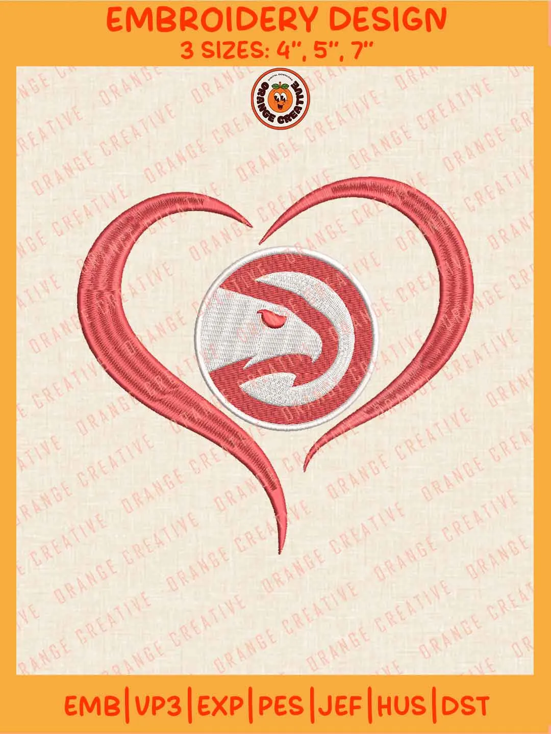 NBA Atlanta Hawks Team Heart Logo Embroidery Files, Atlanta Hawks Basketball Team Embroidery Designs, NBA Hawks Machine Embroidery Files, NBA Basketball Team Machine Embroidery, Digital Download