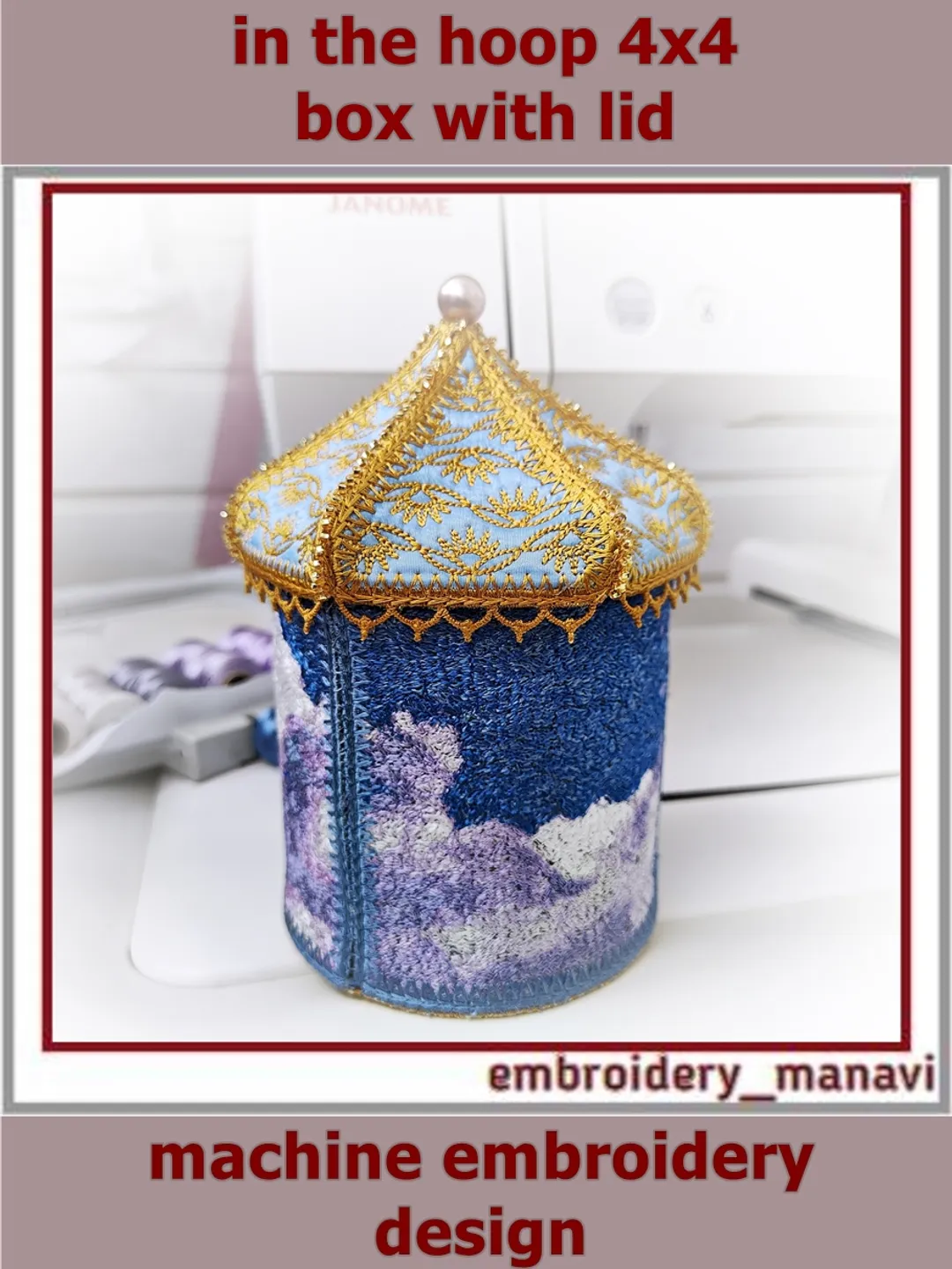 In the hoop Box with lid designs Clouds by Embroidery Manavi 05